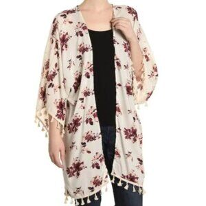 Cream Floral Tassel Cover Up Open Cardigan